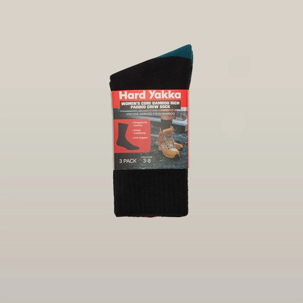 Hard Yakka Core Bamboo Rich Padded Crew Socks - 3 Pack - Image 2